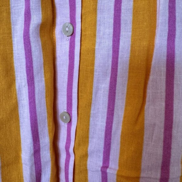 Primark Womens Swim Cover Button Up Shirt Sunset Stripes Large Pink Orange Linen - Picture 4 of 8